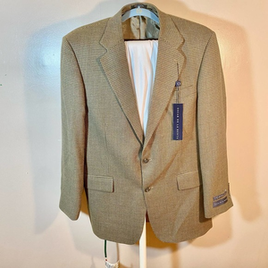 Oscar De La Renta‎ Mens Brown Beige Black Sport Coat Jacket 100% Wool Bl…